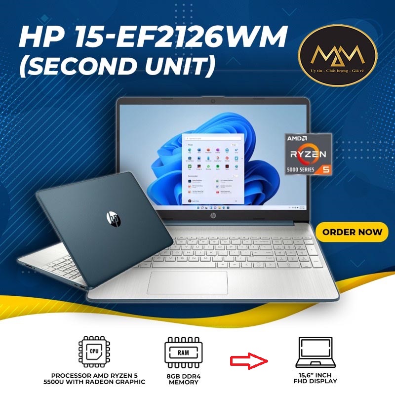 Laptop HP 15 - EF/ Ryzen 5 5500 12 CPUS/ 8G/ SSD256/ Full HD/ Vga AMD Radeon/ NEW 100%/ Full Box1